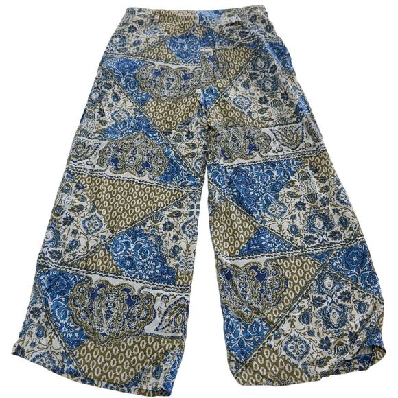 Lascana Pants Womens 8 Blue Green Printed Wide Leg Boho Coastal - Picture 3 of 11